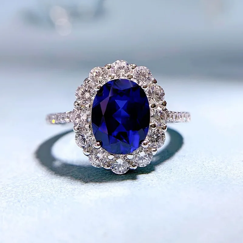 

18K Gold Plated 925 Sterling Silver 7*9MM Lab Sapphire High Carbon Diamond Gemstone Engagement Jewelry Women Ring