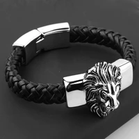 nordic mythology alloy braided bracelet vintage viking lion head mens bracelet jewelry
