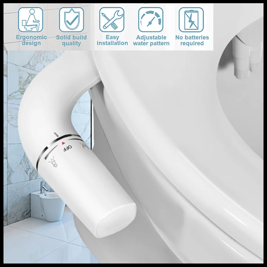

Bidet Attachment Tocadores Slim Toilet Seat Attachment Dual Nozzle Bidet Adjustable Water Pressure Non Electric Butt Sprayer