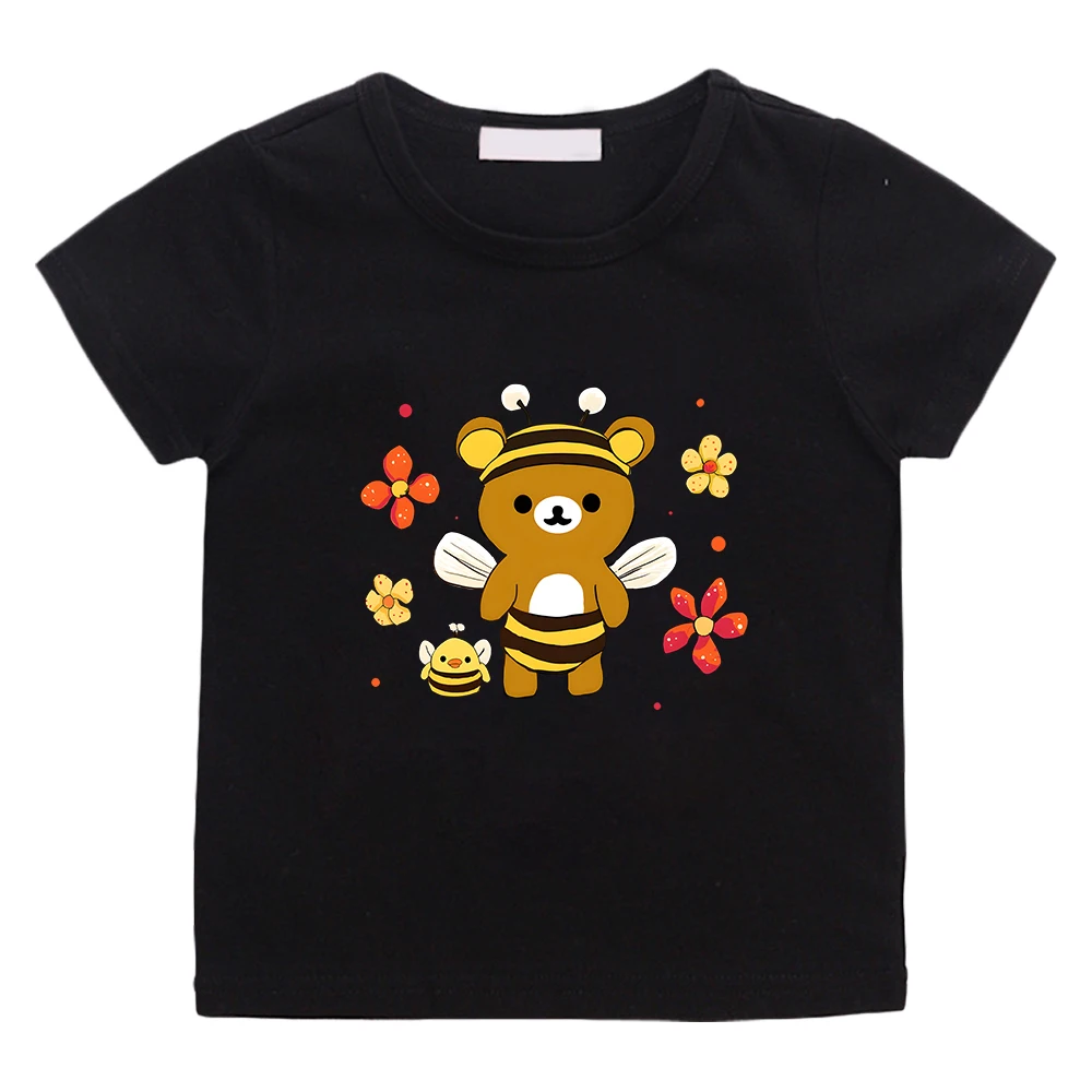 

Cute Kiiroitori Yellow Chick T-shirts Cartoon Rilakkuma Bear Bee Graphic Tee-shirt Kawaii Printing 100% Cotton Tees Comfortable