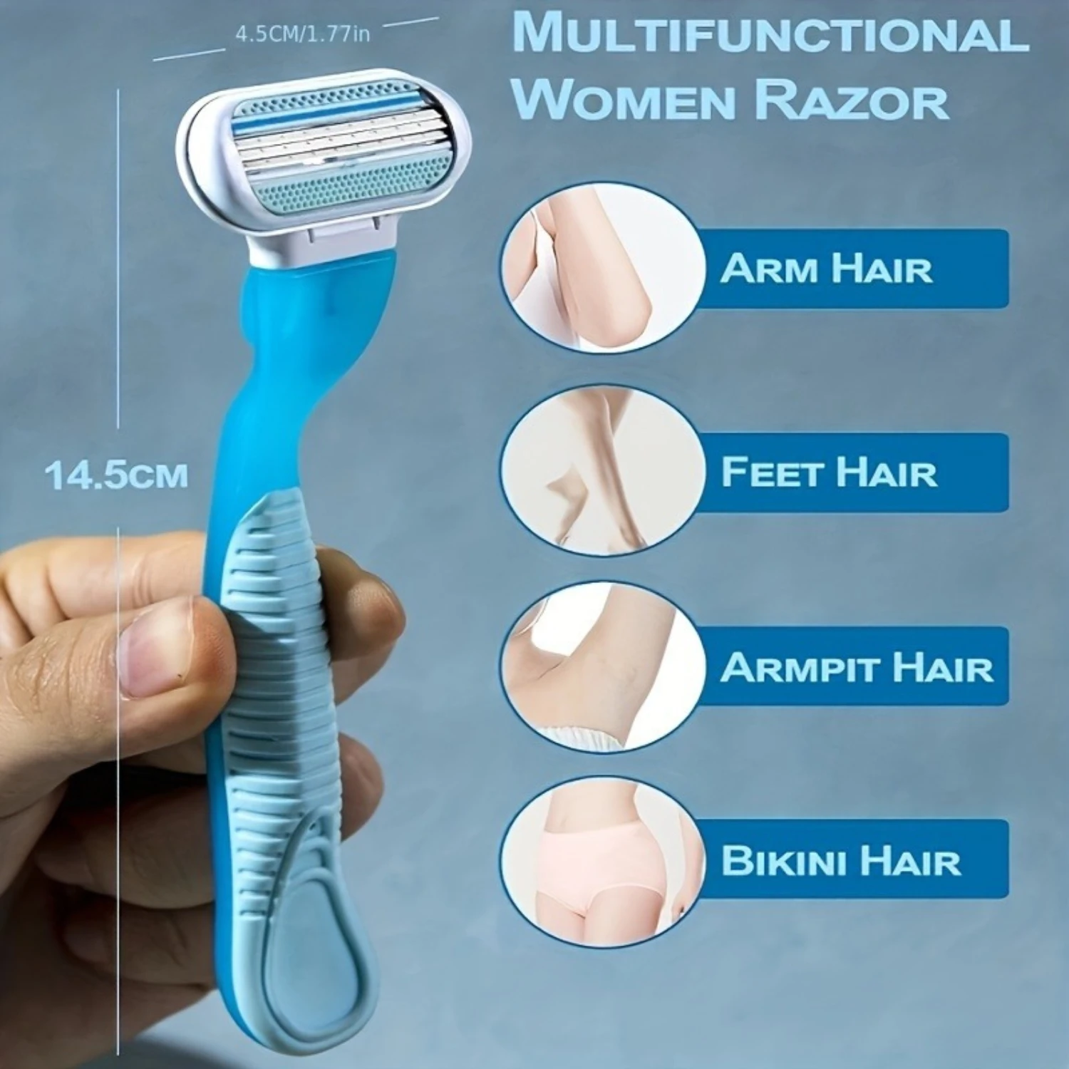 Precision Womens Hair Removal Kit - Safe & Painless Manual Tool 8 Interchangeable Blades 3-Layer Stainless Steel Non-Slip Erg