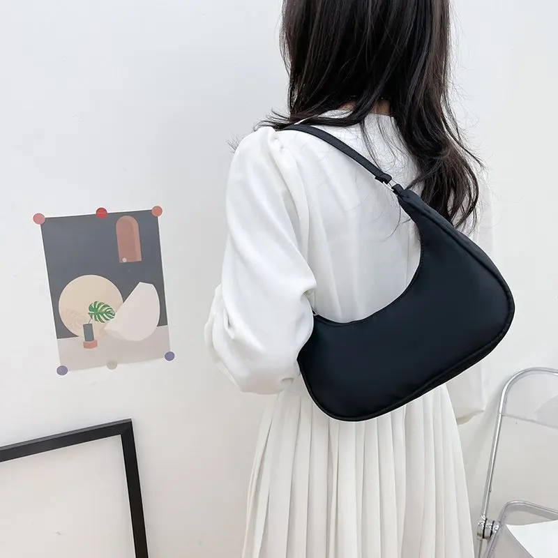 Нейлоновые сумки для женщин сумка на плечо подмышек однотонные маленькие клатч