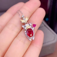 meibapj natural ruby fashion animal pendant necklace genuine 925 silver red stone fine wedding jewelry for women