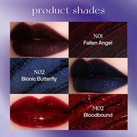 Блеск для губ DE'LANCI Goth Velvet Moist Matte Shimmer: красный, синий, дымчатый, высокопигментированный, с мелким шиммером, стойкий, для Хэллоуина (art.: 3920da665ebf7) - 3920da665ebf7