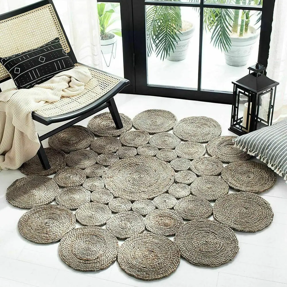 Rug 100% Natural Jute Braided Style Reversible Rug Modern Carpet Area Grey Rugs- bedroom  carpets for living room
