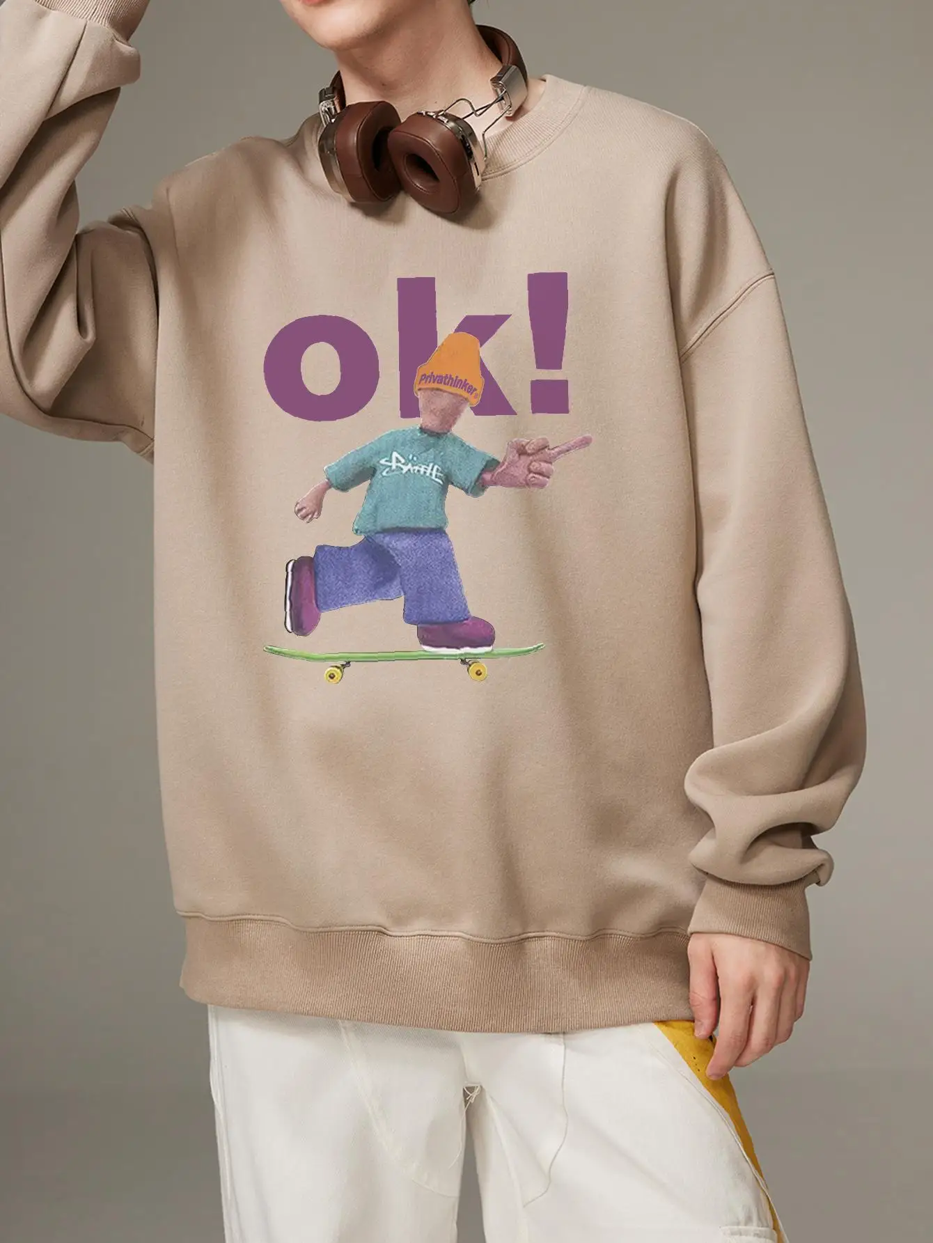 OK Print Man High Street Style Pullovers Oversize Hoodies Kpop Unisex Y2k Designer Brand Clothing Drop Shoulder Male