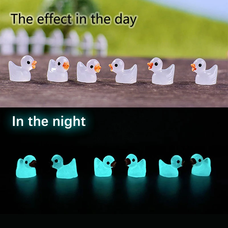 

20Pcs Mini Luminous Resin Ducks Glow in The Dark Miniature Ornament Tiny Ducks For DIY Garden Dollhouse Duck Accessories