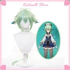 Парик для косплея Хэллоуина Genshin Impact с ушками зеленого цвета, смешанные синтетические длинные прямые косы, термостойкие, унисекс