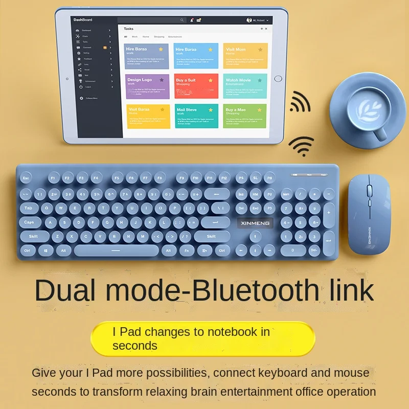 

Pink And Blue Rechargeable Wireless Keyboard And Mouse Set Bluetooth 2.4g Dual-mode Mute Girl Laptop Keyboard Ipad Keyboard