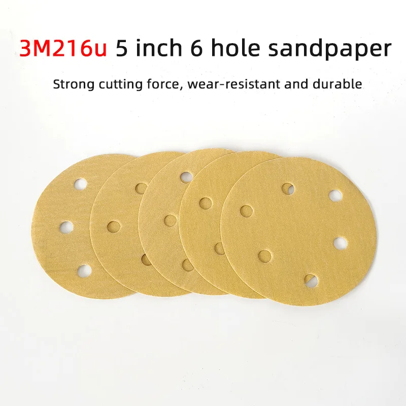 3M216U 5 Inch 6 Hole 125Mm Dry Round Sanding  Polished Flocking Sandpaper 180- 600 Grit Abrasive Tools For Polishing Grinding