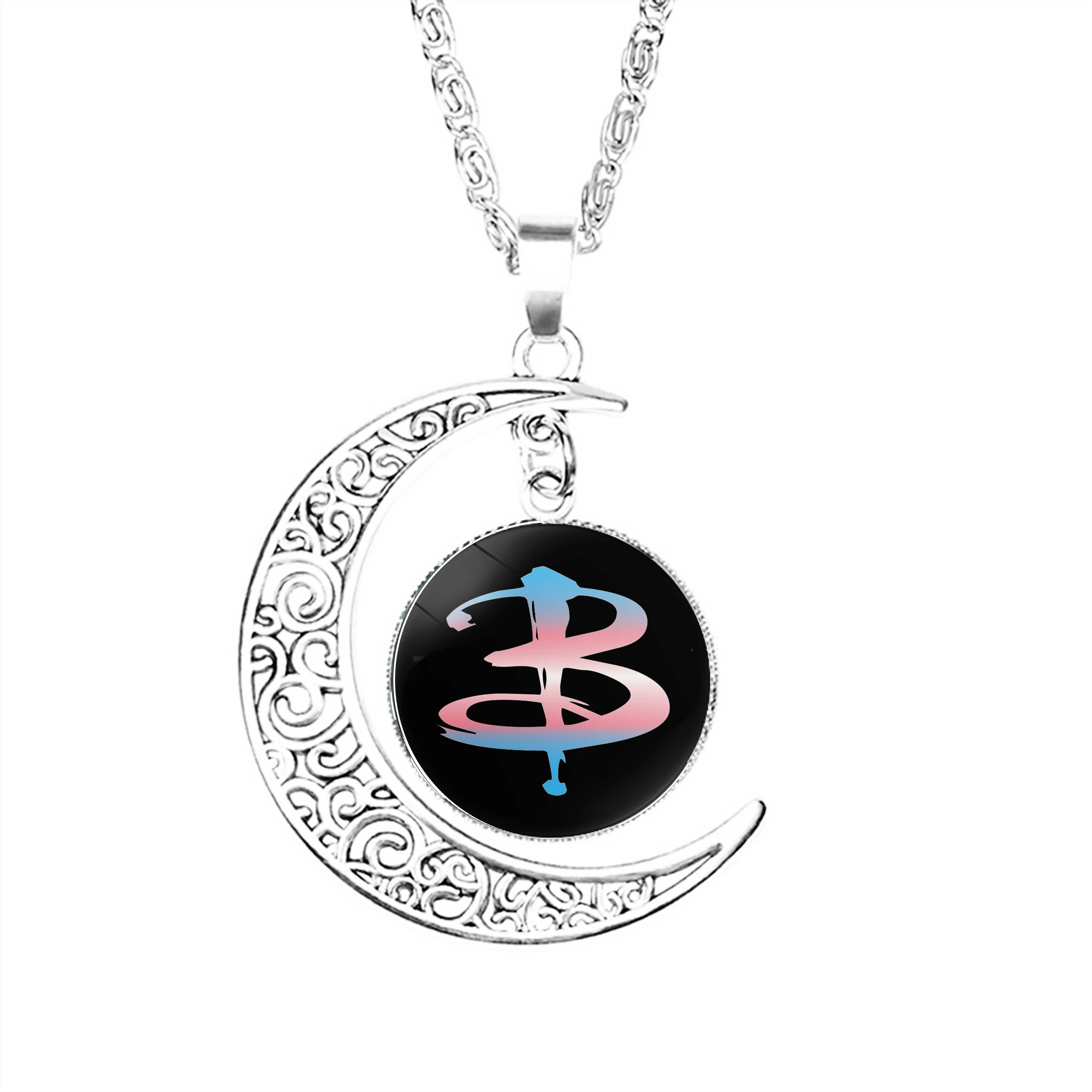 

B Logo Trans Pride Buffy Moon Necklace Women Charm Dome Stainless Steel Men Girls Fashion Gifts Jewelry Lady Lovers