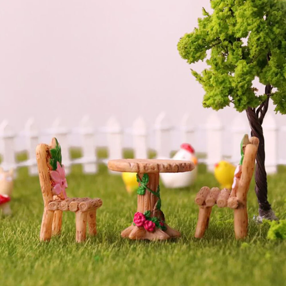 

1 Set Simulated Resin Stool Table Chair Miniature Landscape Decors Ornaments for Desktop Ornament House Supplies