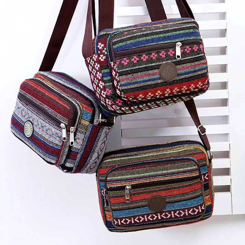 

Multi Layer Messenger Bag Women 2022 Striped Canvas Single Bag Woman Mobile Phone Crossbody Bag Nylon Oxford Shoudler Bag