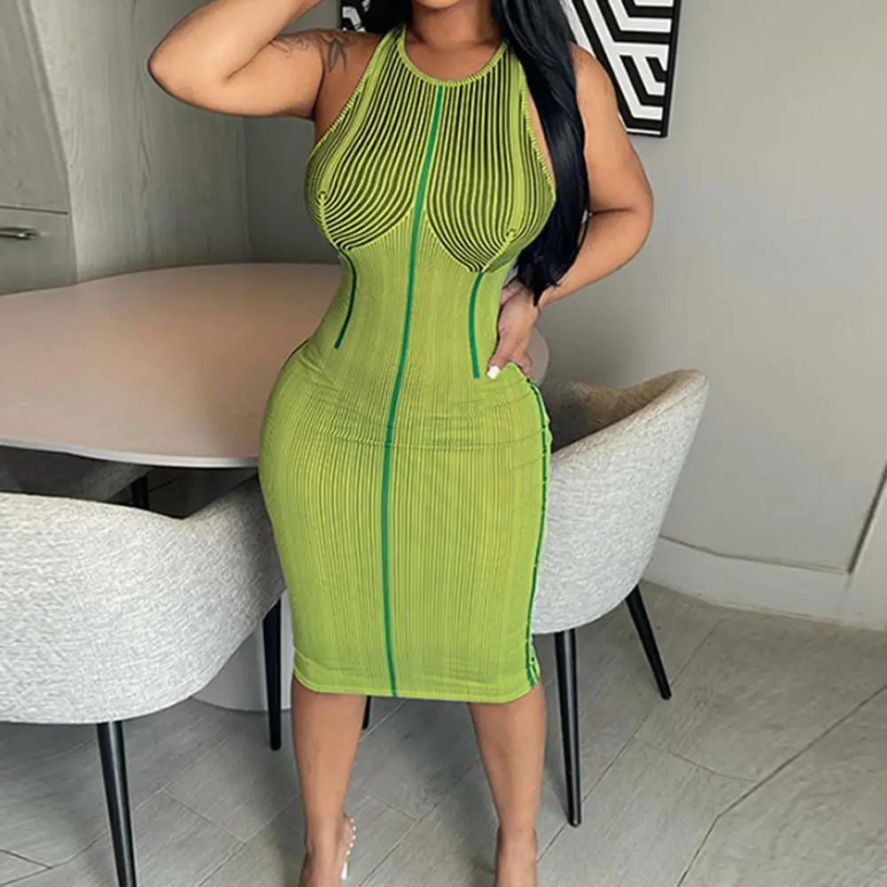 

Мини-платье женское в полоску, модное облегающее пикантное платье без рукавов, с цветными блокировками, уличная одежда, лето 2022