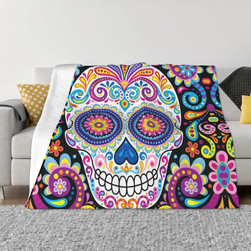 

Мексиканское художественное одеяло с изображением сахарного черепа, теплое флисовое мягкое фланелевое одеяло в готическом стиле на день м...