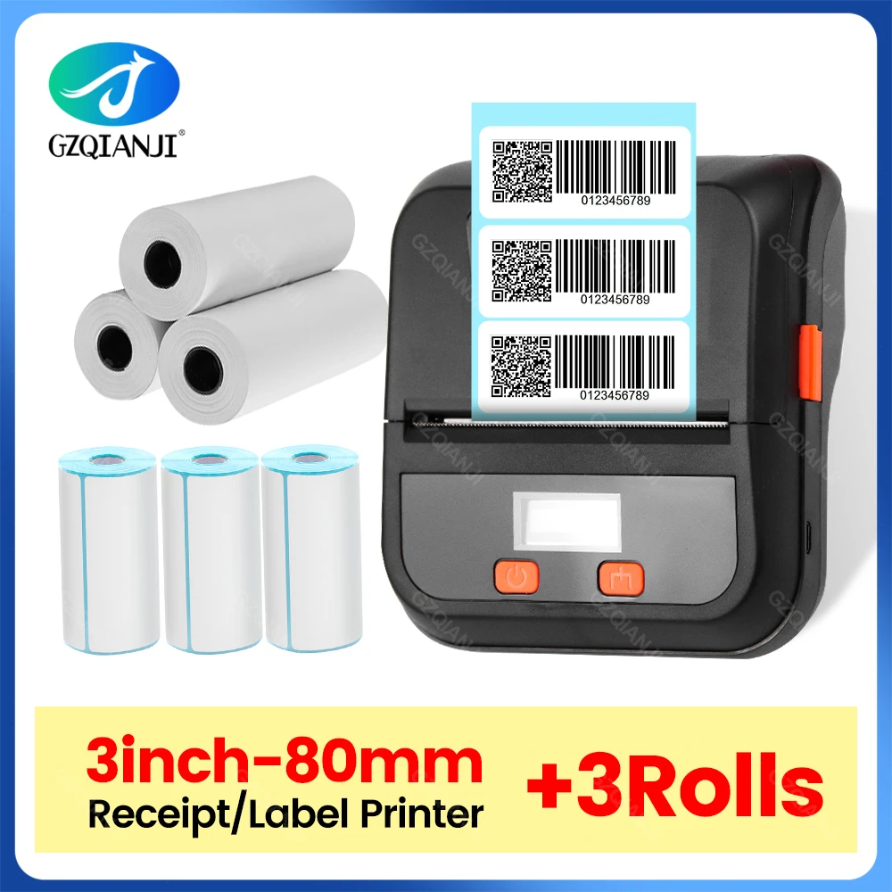 

80mm 3 Inch Thermal Label & Receipt Printer Bluetooth Label Maker Android iOS Mini Portable Bill impressora JP-PT80B