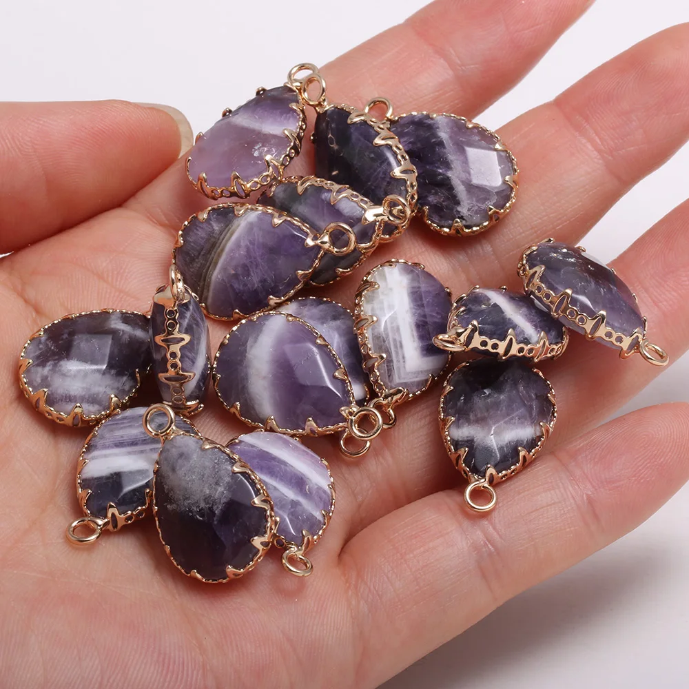 

2pcs Natural Stone Faceted Pendant Drop-shaped Amethyst Lace Fashion Jewelry for Making DIY Necklace Accessories Size 13x23mm