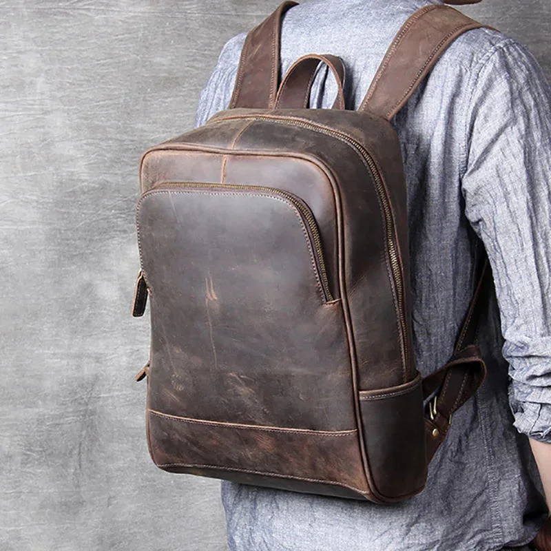 

Backpack Men Genuine Leather Travel Bag Laptop Daypack luxury brand Designer Leather Computer Backpacks Vintage Crazy Horse Bag
