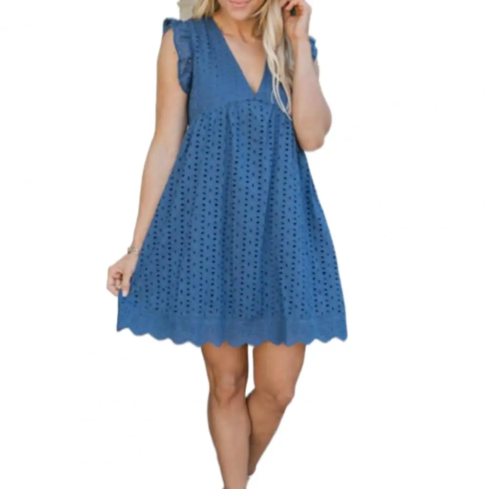 

Above Knee Anti-pilling Crochet Embroidery Lace Stitching Mini Dress for Vacation
