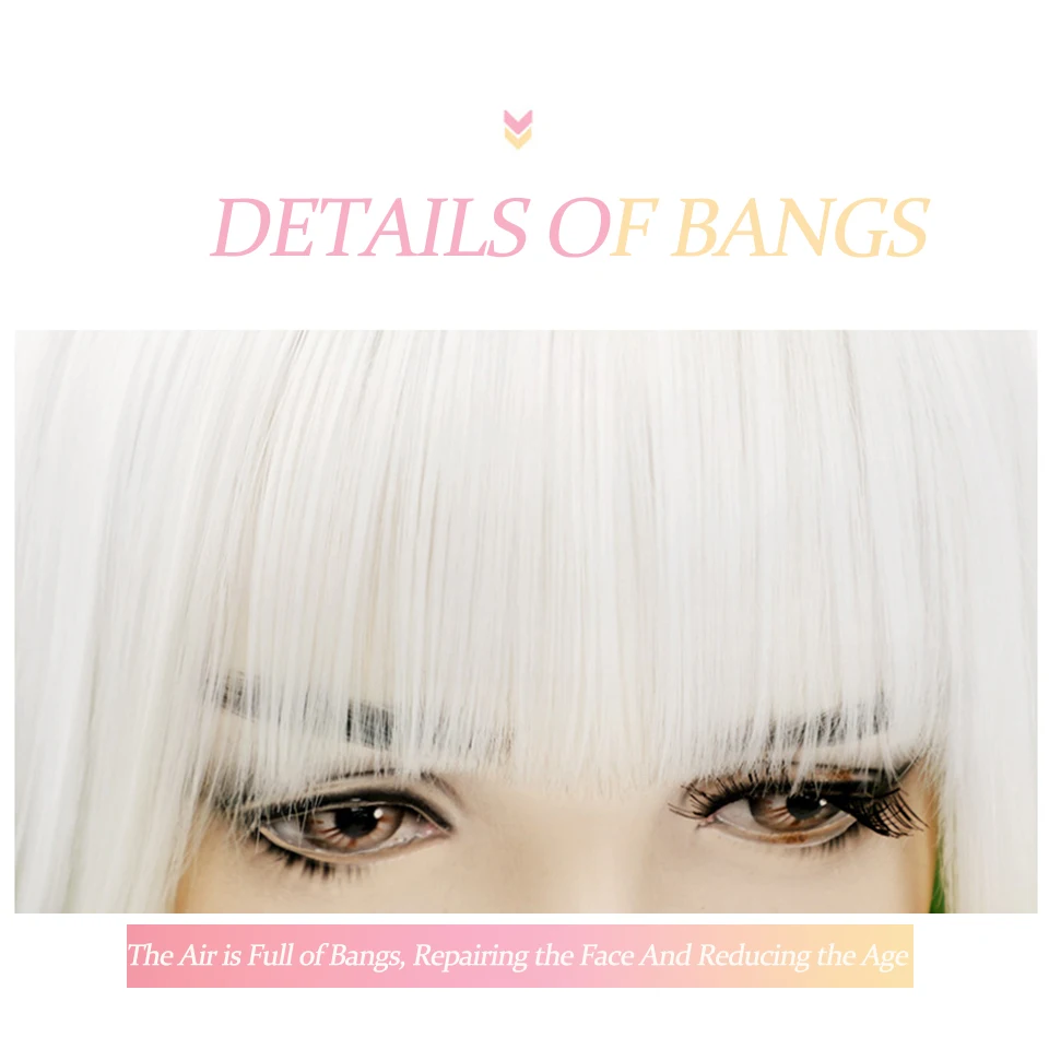 DIFEI Synthetic Hairpiece White Ombre Pink Green Wig Female Short Bob Christmas Party Cosplay Heat Resistant Wigs For Women