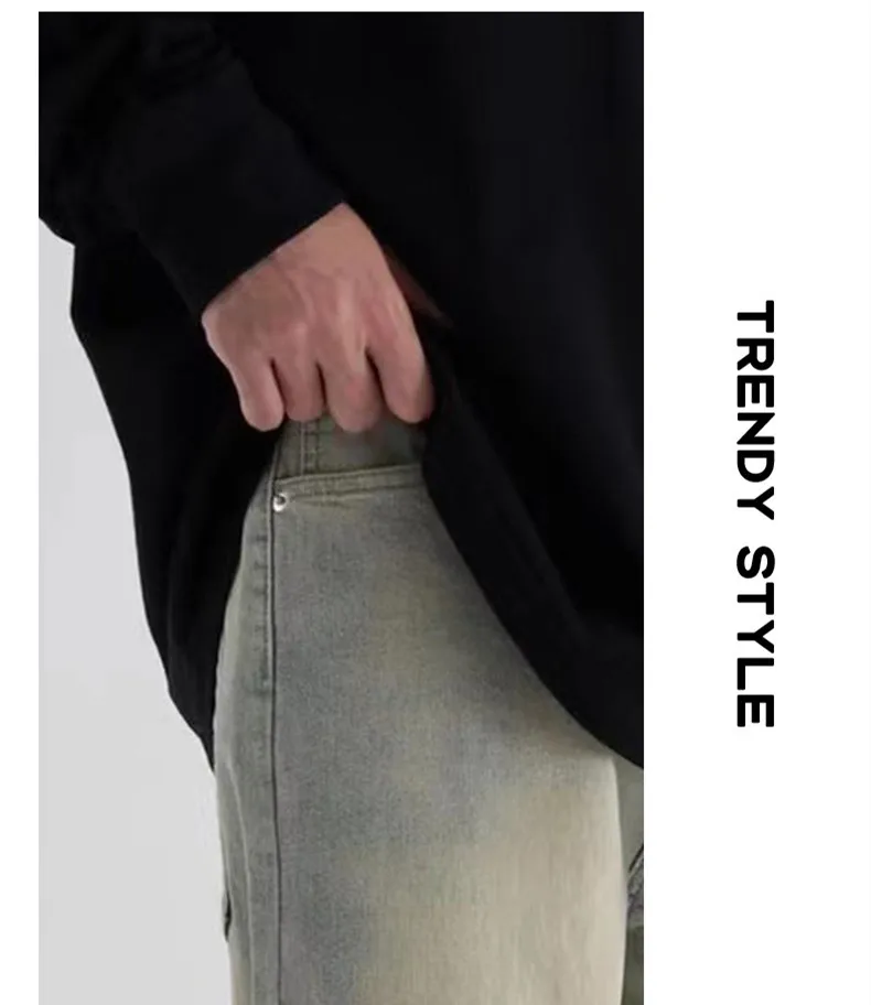 Streetwear Men 2022 New Pattern Recreational Broad Leg Straight Pants Cylinder Comfortable Loose Light Colour Jeans Autumn Women