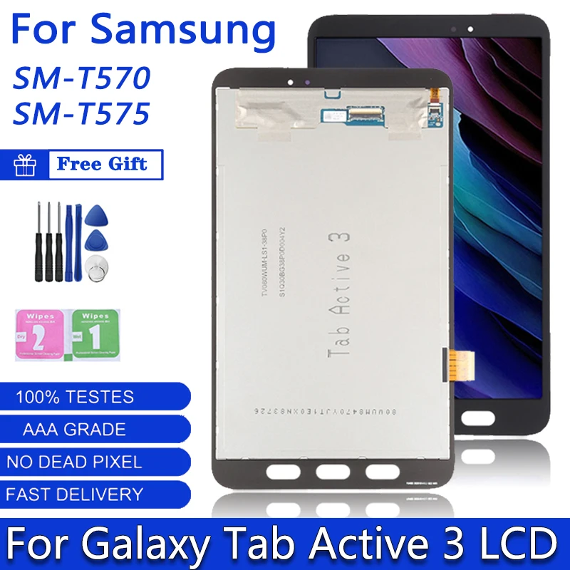 Фото 8-дюймовый0-дюймовый ЖК-дисплей SM-T570 SM-T575 для Samsung Tab Active 3 3-го поколения 3-го поколения T570 T575 ЖК-дисплей с цифровым преобразователем сенсорного экрана в сборе №1