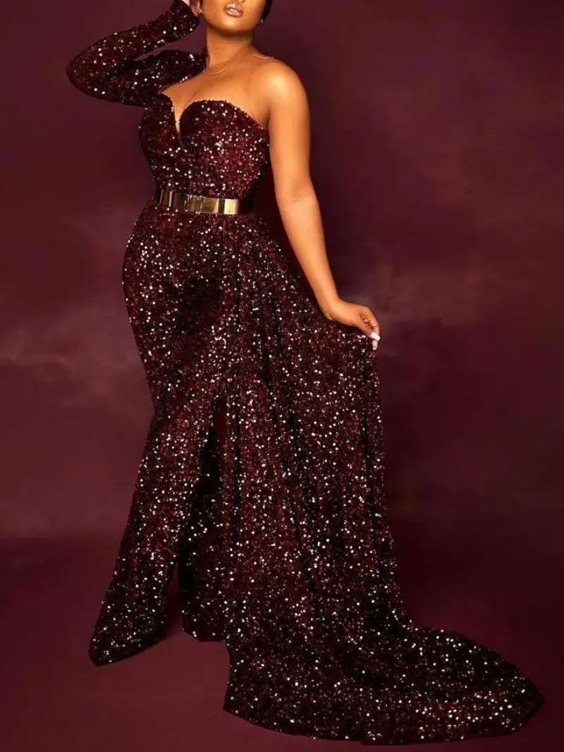 Tube top sexy small tail jumpsuit low cut sequin party jumpsuit high waist sexy evening dress catsuit
