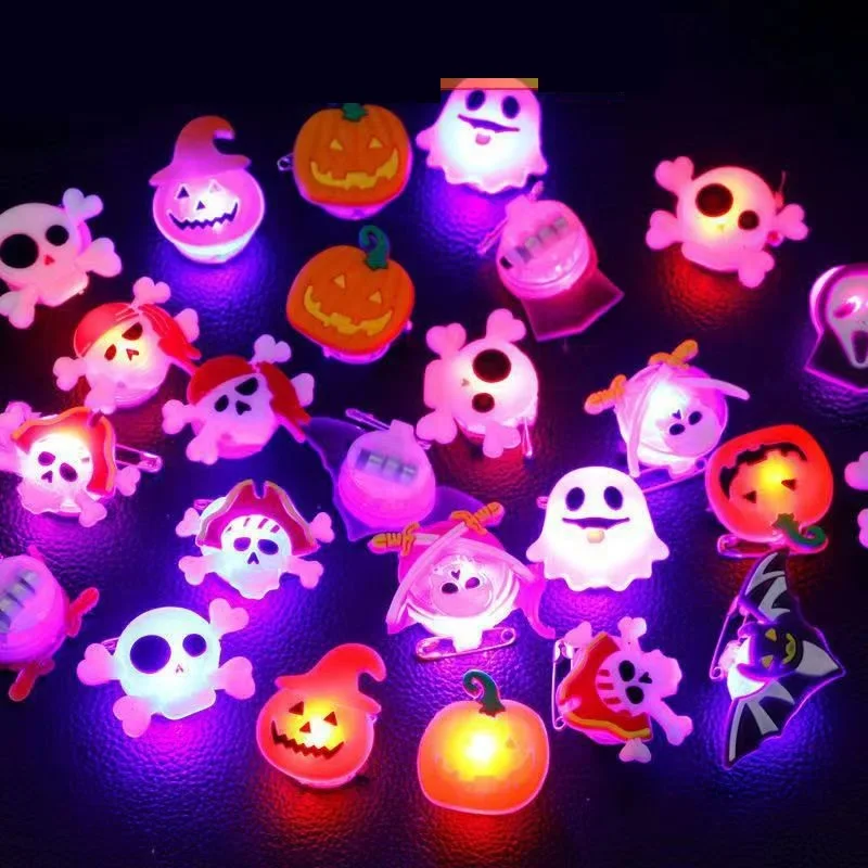 

10pcs Light Halloween Ring Glowing Pumpkin Ghost Skull Spider Rings Kids Gift Halloween Party Decoration Horror Flash Xmas Decor