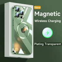 luxury transparent silicone case for iphone 13 12 11 pro max with lens protector for magsafe magnetic wireless charging cover