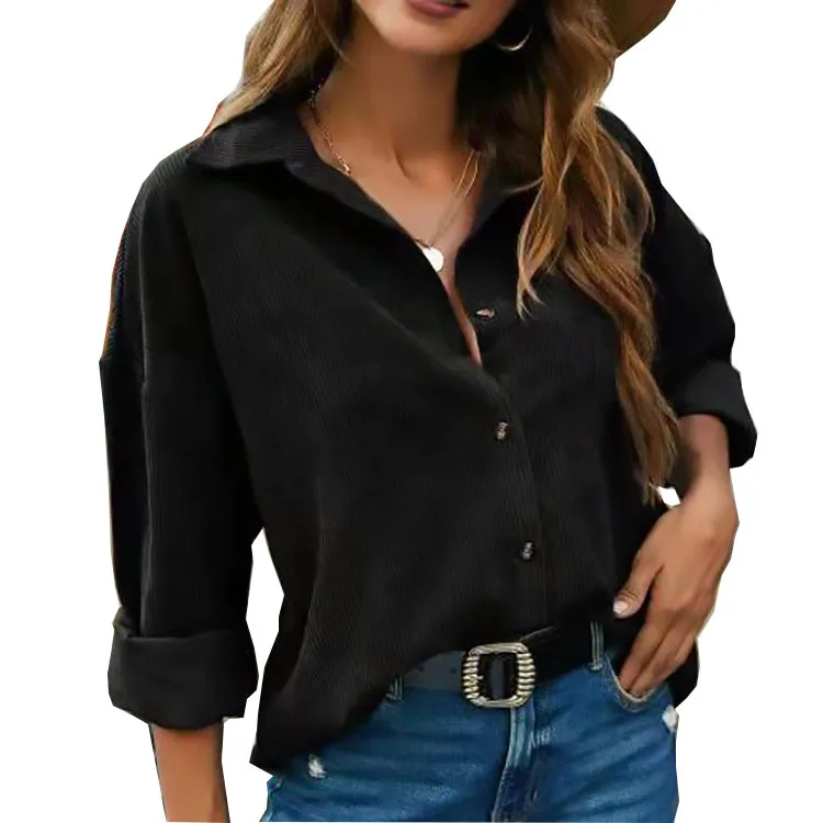 Women's 2022 Spring New Lapel Solid Color Long Sleeve Pocket Fashion Casual Shirts Women's Cardigan Womens Tops