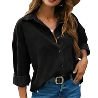 womens 2022 spring new lapel solid color long sleeve pocket fashion casual shirts womens cardigan womens tops