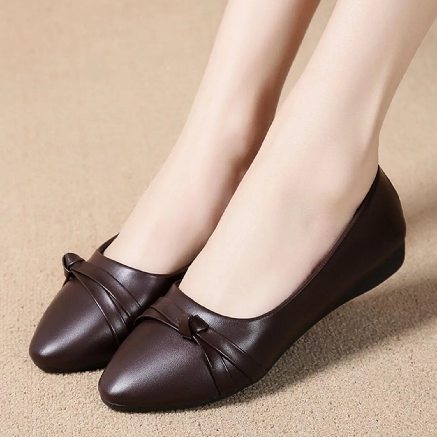 

Women Leather Shoes Flat Office Woman Shoes Ballet Flats Mother Comfortable Flats Spring Pointed Slip On Footwear Zapotos Mujer