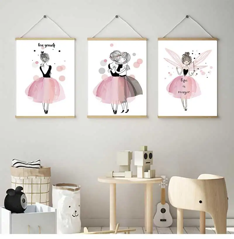 Симпатичная мультяшная девушка холст Художественная печать плакат для детской