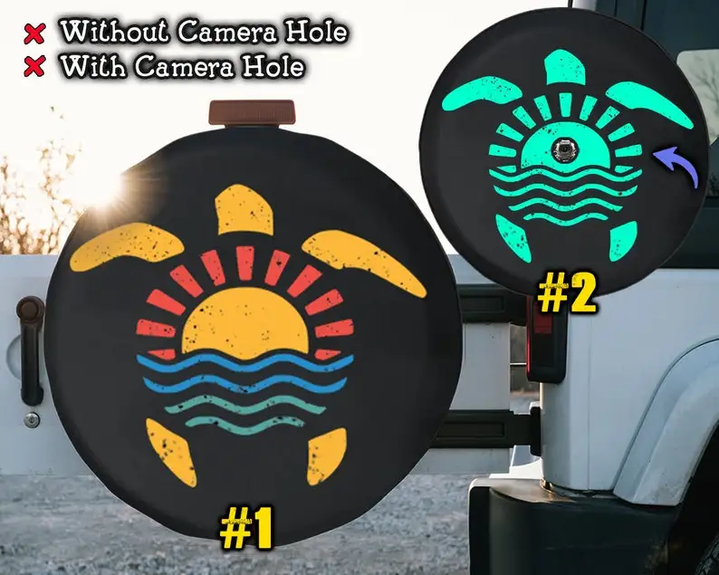 

Turtle Sun and Wave Spare Tire Cover, Vintage Turtle Spare Tire Cover for Jeep, Turtle lover gifts, SUV With or Without Backup C