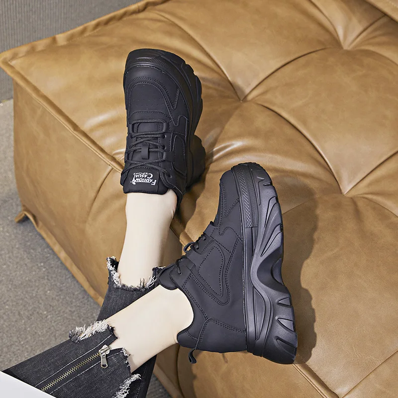 Autuspin 8cm Hidden Heel Women Sneakers Fashion Ladies Platform Genuine Leather Sports Vulcanized Shoes Female Keep Warm Sneaker