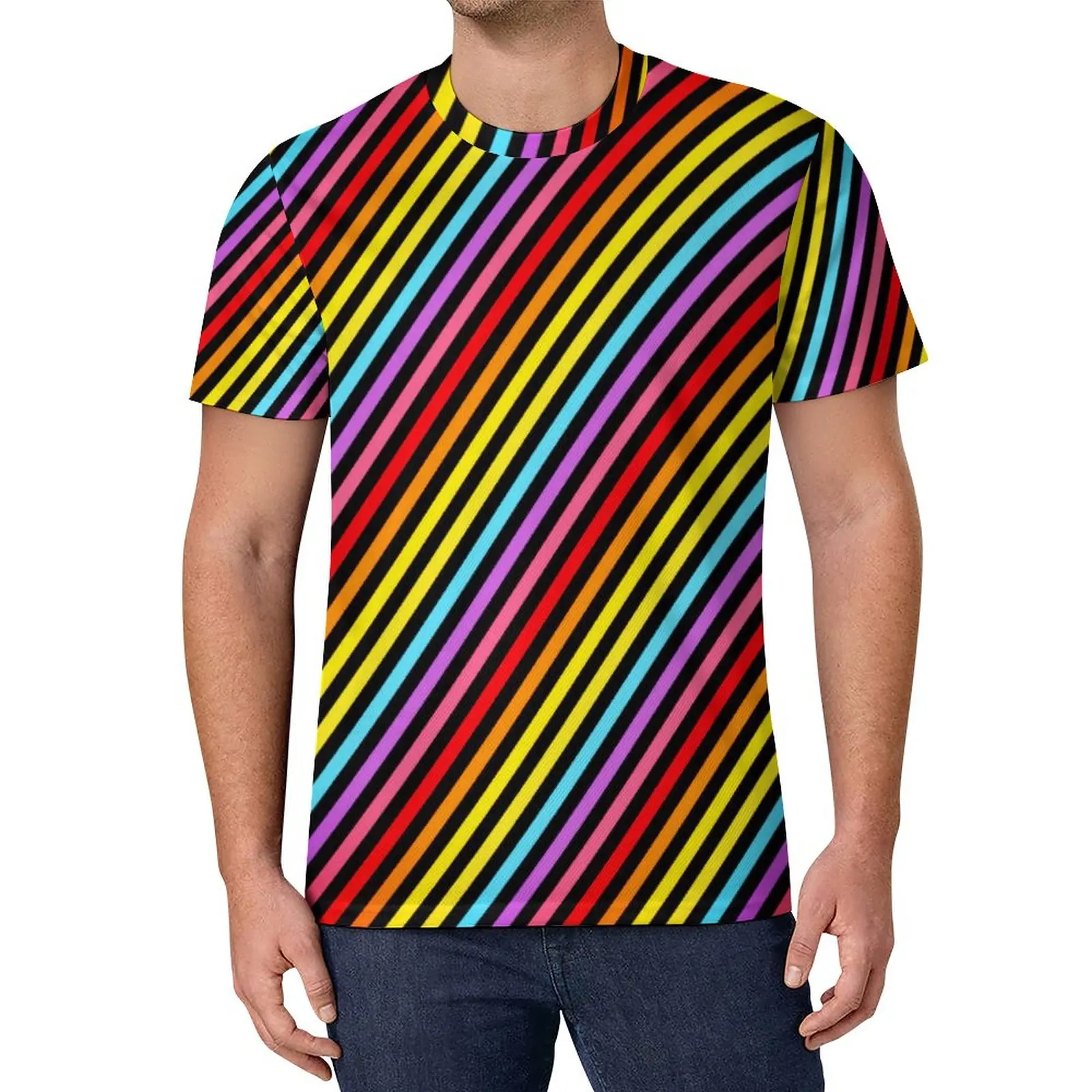 

Футболка с радужным принтом, цветные полосатые популярные футболки, летняя футболка с рисунком, эстетическая одежда, подарок