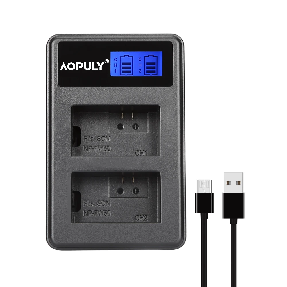 

Зарядное устройство AOPULY NP-FW50 NPFW50, двойное зарядное устройство со светодиодным дисплеем и USB-кабелем для SONY Alpha A7 A7R A7S A5000 A6000 и т. Д.
