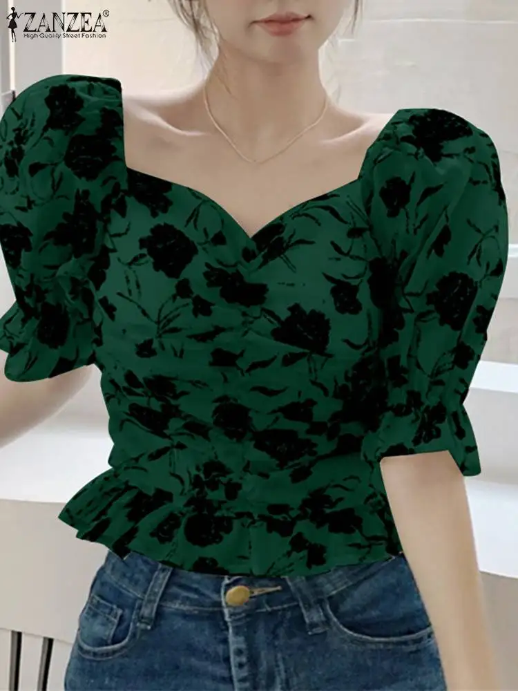 

Блузка ZANZEA Женская плиссированная с квадратным вырезом, Модная элегантная рубашка с рукавом до локтя, топ в богемном стиле с цветочным принтом, лето 2023