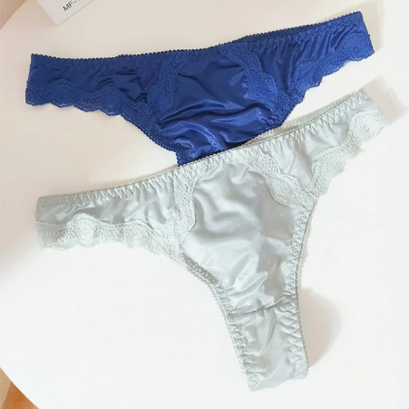 Женские кружевные стринги с вышивкой из ледяного шелка цвета в ассортименте
