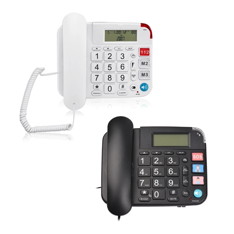Senior Telephone Landline Phone Large Button Loudspeaker CallerID Display Desk Phone for LowVisionGroup Black White