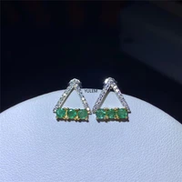 yulem fine jewelry earrings stud for women with s925 sterling silver and natural round green emerald gemstone as elegant gift