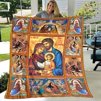 3d jesus virgin mary christian pattern soft wool blanket flannel living roombedroom warming blanket