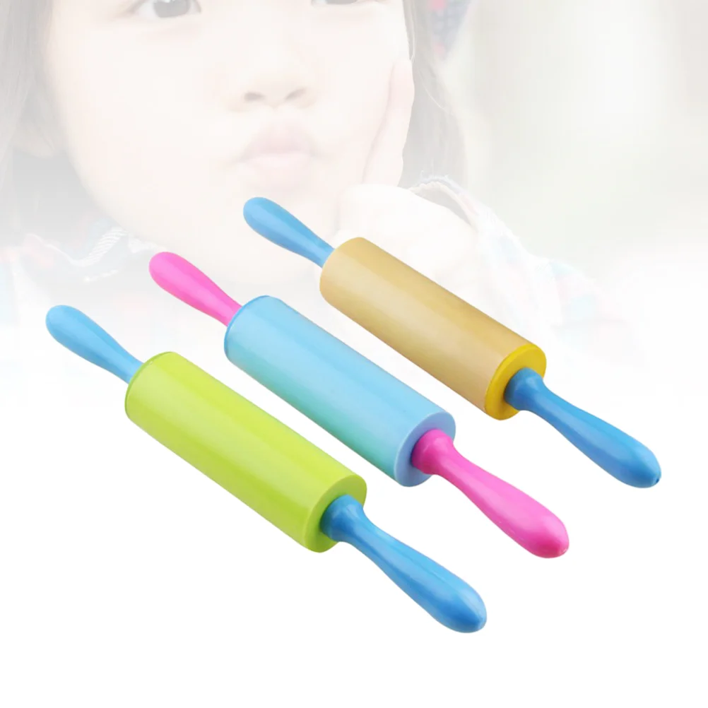 

3Pcs Dough Roller Toys Rolling Pin Non Surface Roller Wooden Handle Dough Roller Silicone Rolling Pin for Kids