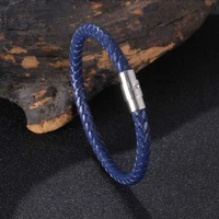 cheap jewelry 6mm multicolor compact woven leather rope mens safety magnetic buckle bracelet gifts