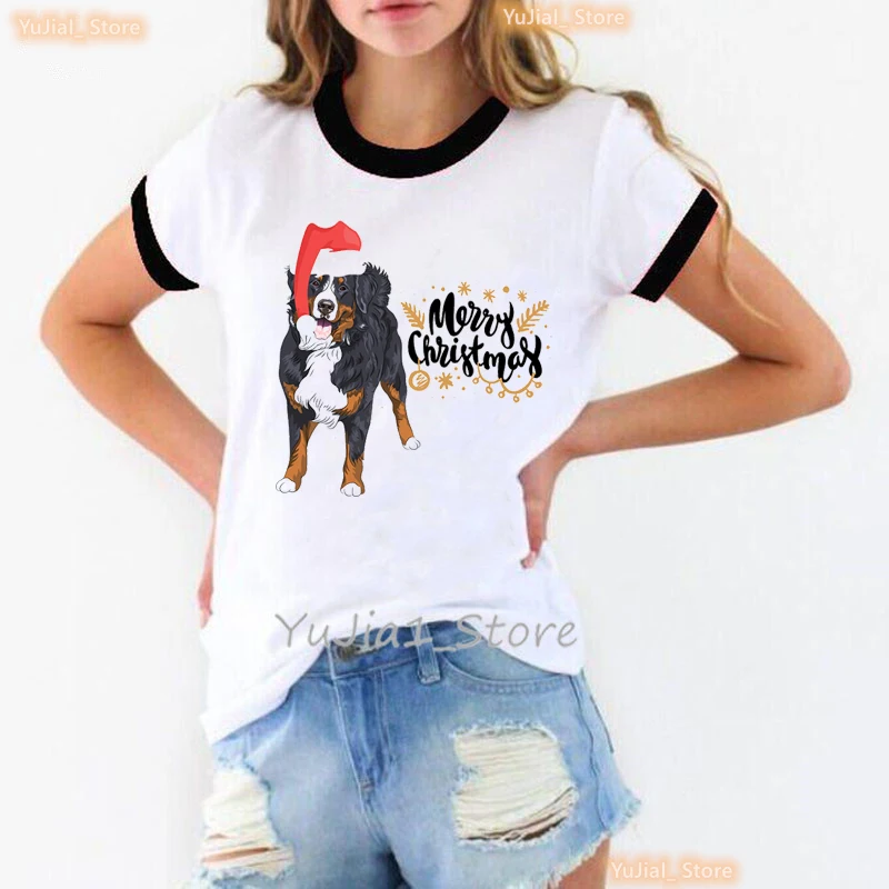 

Рождественский подарок, футболка с принтом Бернской горы, женская футболка с милой собакой для влюбленных, женская зимняя модная футболка, ...