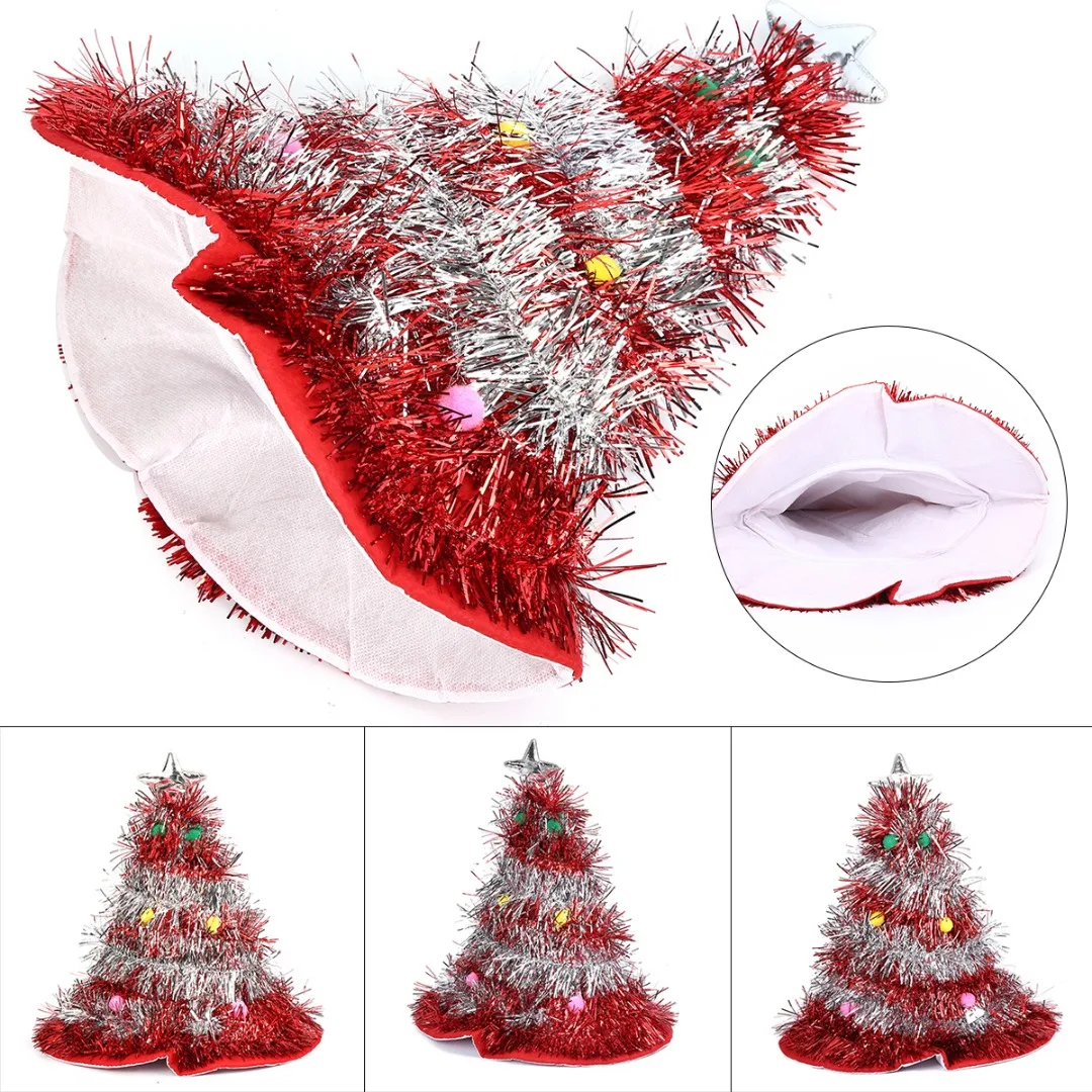 

1 шт. блестящая шапка в виде рождественской елки, нетканые женские шапки со звездой, костюм Санта-Клауса, головной убор, украшение с 30 светодиодами
