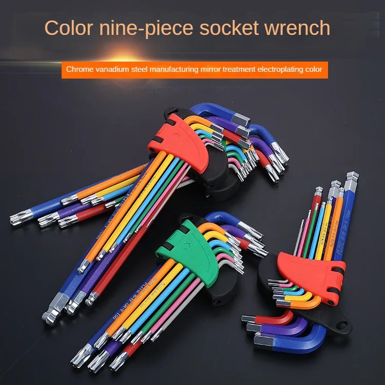 

Color Hex key L wrench 9 pieces long arm 1.5mm to 10mm hand tool for bicycle maintenance key wrench Metric screwdriver
