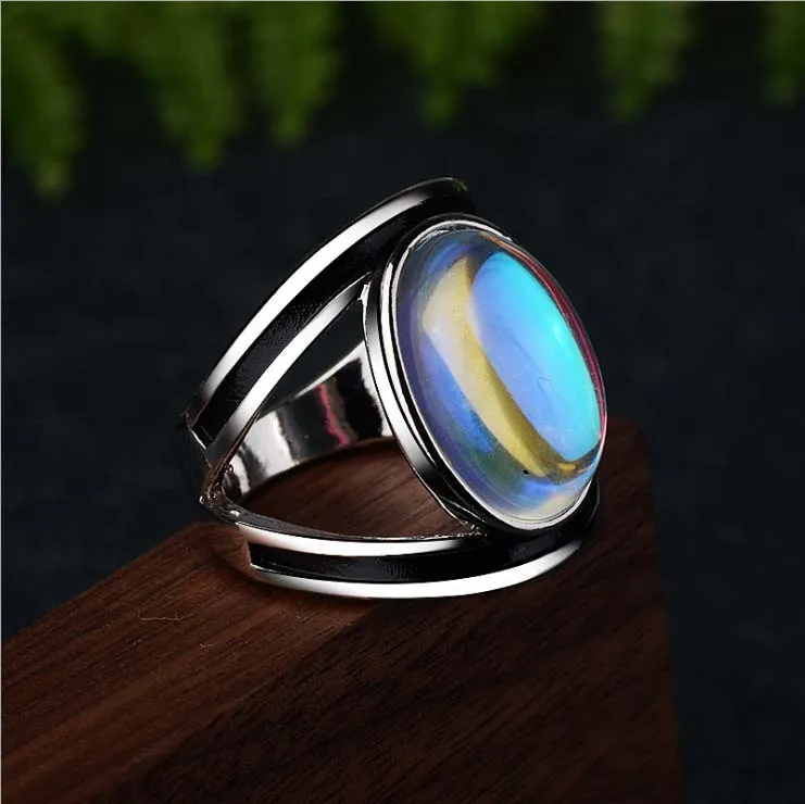 

2022 New Inlaid Colorful Moonstone Ring European and American Exaggerated Imitation Thai Silver Retro Epoxy Ring Female