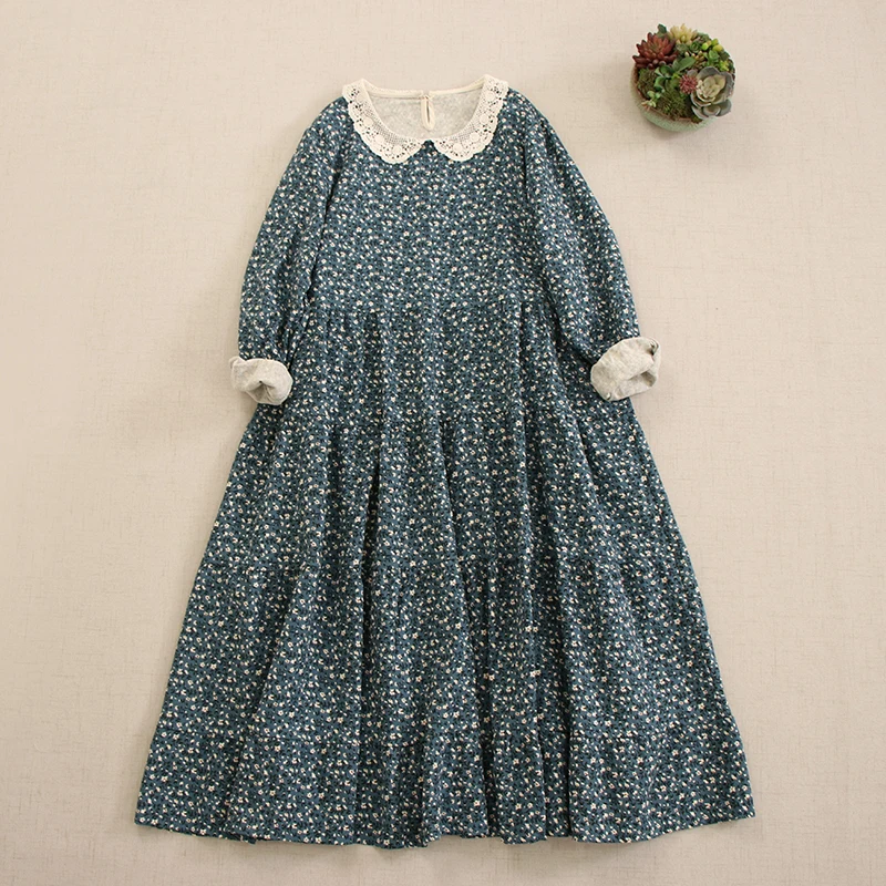 Женское Хлопковое платье с цветочным принтом винтажное миди в японском стиле