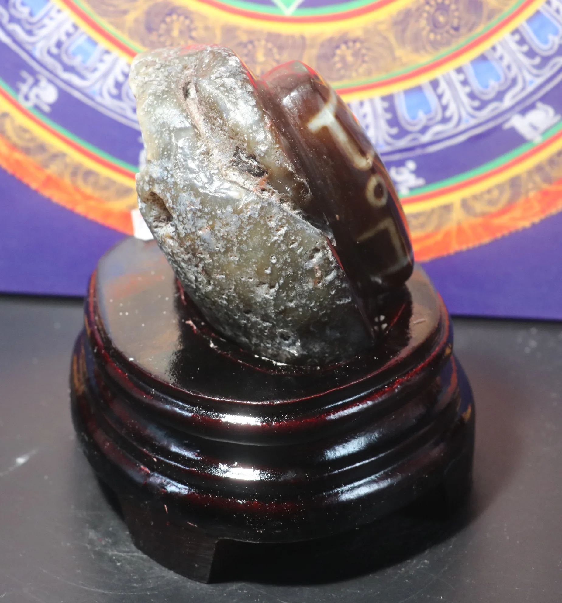 A Treasure Energy тибетская старая Агатовая Складная линия 6 глаз камень фэншуй резьба L